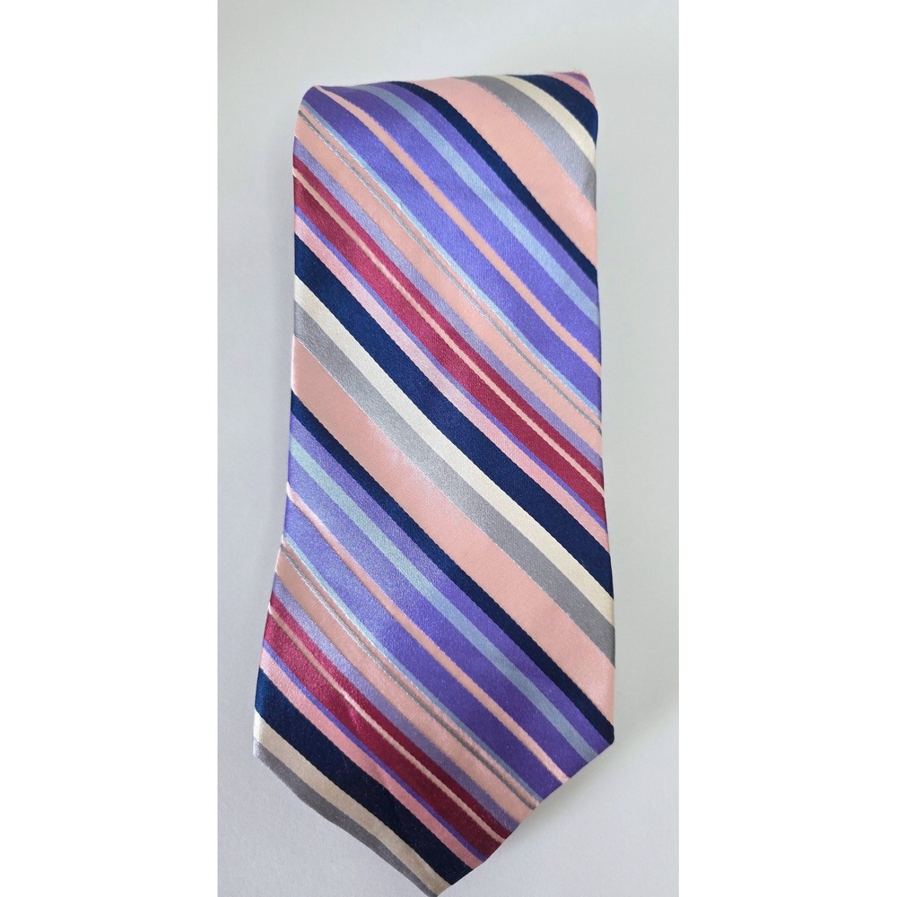 Murano Extra Long Silk Tie Purple Blue Pink Striped Diagonal‎ Business Formal
